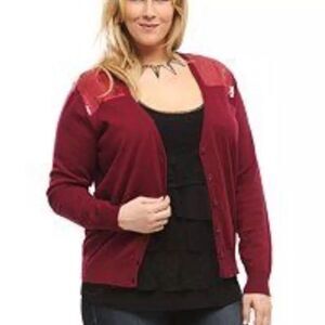 NWT Torrid Retro Vintage Pinup Burgundy Sequin Yoke V-Neck Cardigan Sweater 3X